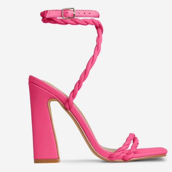 Hot pink twisted rope open toe ankle strap chunky heel sandals - Picture 5 of 5